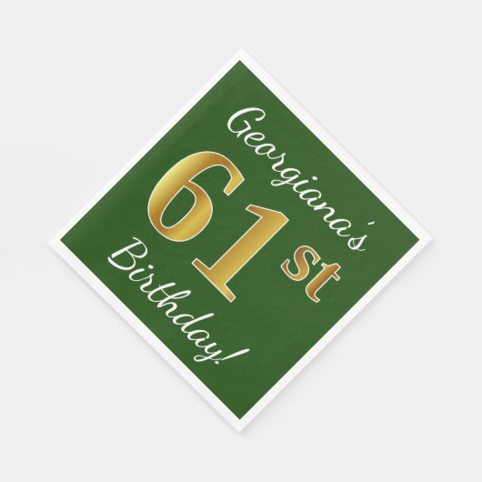 Groen, Faux Gold 61st Birthday + aangepaste naam Servet (Hoek)