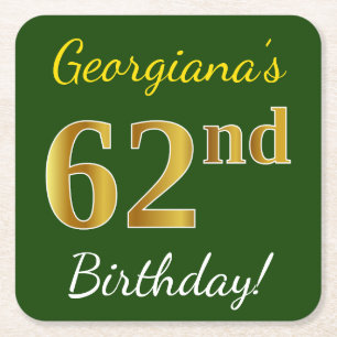 Groen, Faux Gold 62e verjaardag + Aangepaste naam Kartonnen Onderzetters