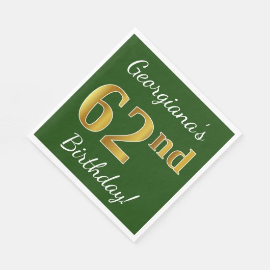 Groen, Faux Gold 62e verjaardag + Aangepaste naam Servet (Hoek)