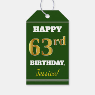 Groen, Faux Gold 63rd Birthday + Aangepaste naam Cadeaulabel