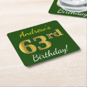 Groen, Faux Gold 63rd Birthday + Aangepaste naam Kartonnen Onderzetters (Schuin)