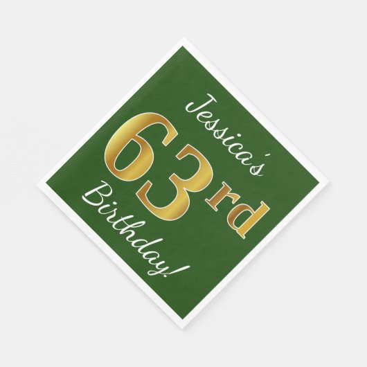 Groen, Faux Gold 63rd Birthday + Aangepaste naam Servet (Hoek)