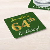 Groen, Faux Gold 64th Birthday + Eigen naam Kartonnen Onderzetters (Schuin)