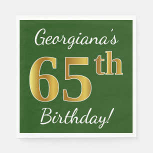Groen, Faux Gold 65th Birthday + Eigen naam Servet