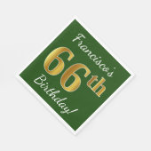 Groen, Faux Gold 66th Birthday + Aangepaste naam Servet (Hoek)