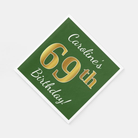 Groen, Faux Gold 69th Birthday + Eigen naam Servetten (Hoek)
