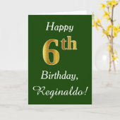 Groen, Faux Gold 6th Birthday + Aangepaste naam Kaart (Gele Bloem)