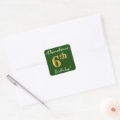 Groen, Faux Gold 6th Birthday + Aangepaste naam Vierkante Sticker (Envelop)