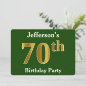 Groen, Faux Gold 70e verjaardagsfeest + aangepaste Kaart (Staand voorkant)