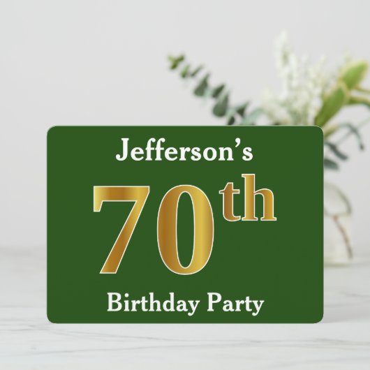 Groen, Faux Gold 70e verjaardagsfeest + aangepaste Kaart (Staand voorkant)