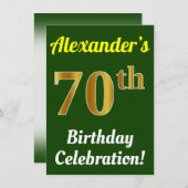Groen, Faux Gold 70ste verjaardag viering + naam Kaart (Voorkant / Achterkant)