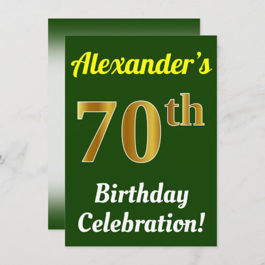 Groen, Faux Gold 70ste verjaardag viering + naam Kaart (Voorkant / Achterkant)