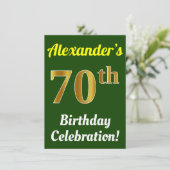 Groen, Faux Gold 70ste verjaardag viering + naam Kaart (Staand voorkant)