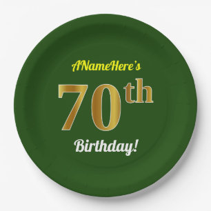 Groen, Faux Gold 70th Birthday + aangepaste naam Papieren Bordje
