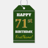Groen, Faux Gold 71st Birthday + aangepaste naam Cadeaulabel (Voorkant)