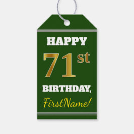 Groen, Faux Gold 71st Birthday + aangepaste naam Cadeaulabel