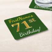 Groen, Faux Gold 71st Birthday + aangepaste naam Kartonnen Onderzetters (Schuin)
