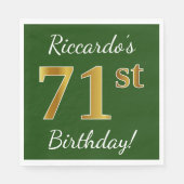 Groen, Faux Gold 71st Birthday + aangepaste naam Servet (Voorkant)
