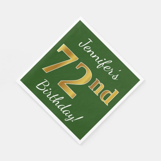Groen, Faux Gold 72e verjaardag + Aangepaste naam Servetten (Hoek)