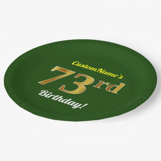 Groen, Faux Gold 73rd Birthday + Aangepaste naam Papieren Bordje (Gekanteld)