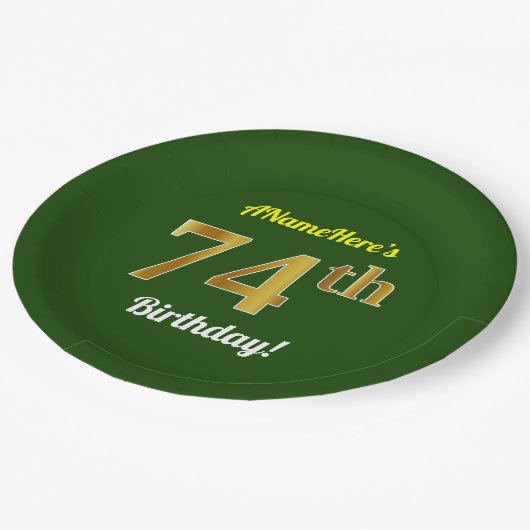 Groen, Faux Gold 74th Birthday + Eigen naam Papieren Bordje (Gekanteld)