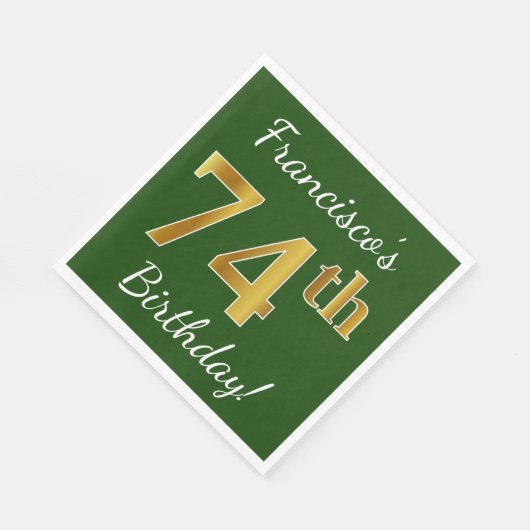 Groen, Faux Gold 74th Birthday + Eigen naam Servet (Hoek)