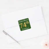 Groen, Faux Gold 74th Birthday + Eigen naam Vierkante Sticker (Envelop)