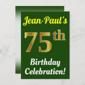 Groen, Faux Gold 75e verjaardag viering + naam Kaart (Voorkant / Achterkant)