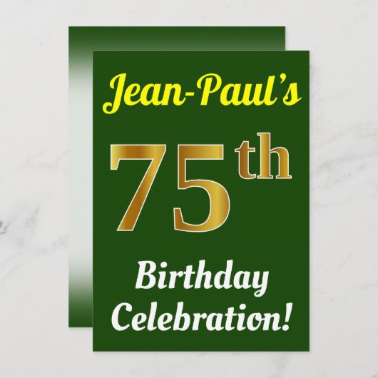 Groen, Faux Gold 75e verjaardag viering + naam Kaart (Voorkant / Achterkant)