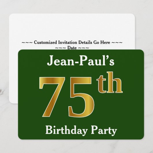 Groen, Faux Gold 75e verjaardagsfeest + aangepaste Kaart (Voorkant / Achterkant)