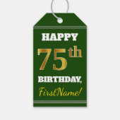 Groen, Faux Gold 75th Birthday + Eigen naam Cadeaulabel (Voorkant)