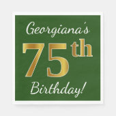 Groen, Faux Gold 75th Birthday + Eigen naam Servetten (Voorkant)