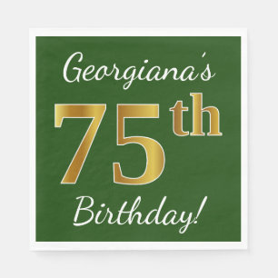 Groen, Faux Gold 75th Birthday + Eigen naam Servetten