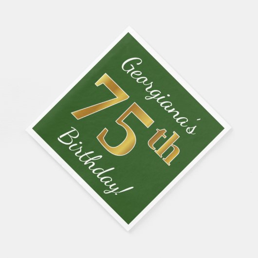 Groen, Faux Gold 75th Birthday + Eigen naam Servetten (Hoek)