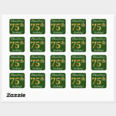Groen, Faux Gold 75th Birthday + Eigen naam Vierkante Sticker (Vel)