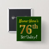 Groen Faux Gold 76e verjaardag, met aangepaste naa Vierkante Button 5,1 Cm (Voorkant /achterkant)