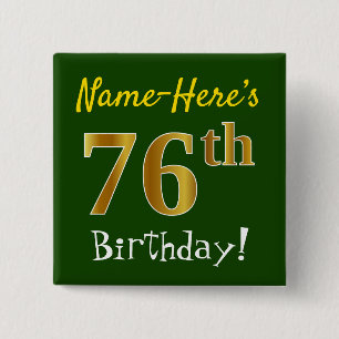 Groen Faux Gold 76e verjaardag, met aangepaste naa Vierkante Button 5,1 Cm