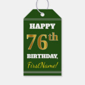Groen, Faux Gold 76th Birthday + Aangepaste naam Cadeaulabel (Voorkant)
