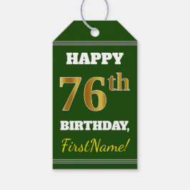 Groen, Faux Gold 76th Birthday + Aangepaste naam Cadeaulabel