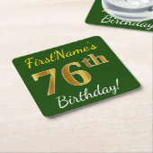 Groen, Faux Gold 76th Birthday + Aangepaste naam Kartonnen Onderzetters (Schuin)