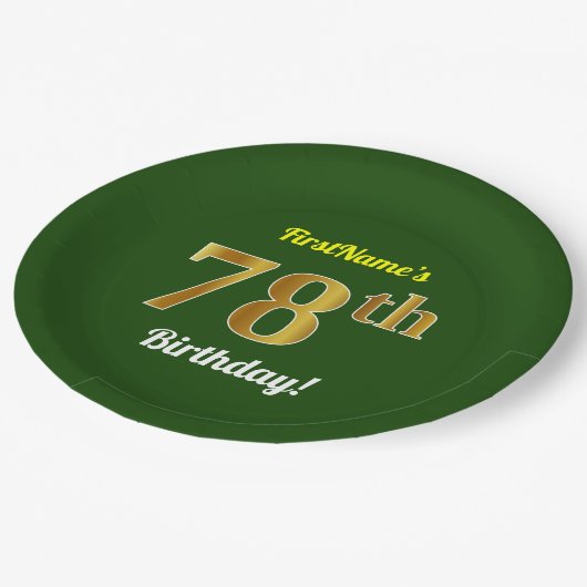Groen, Faux Gold 78th Birthday + Eigen naam Papieren Bordje (Gekanteld)