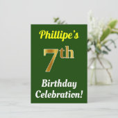 Groen, Faux Gold 7e verjaardag viering + naam Kaart (Staand voorkant)