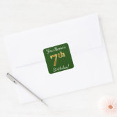 Groen, Faux Gold 7th Birthday + Aangepaste naam Vierkante Sticker (Envelop)