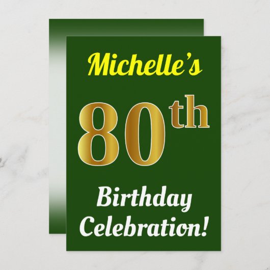 Groen, Faux Gold 80ste verjaardag viering + naam Kaart (Voorkant / Achterkant)