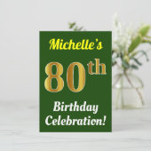 Groen, Faux Gold 80ste verjaardag viering + naam Kaart (Staand voorkant)
