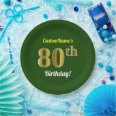 Groen, Faux Gold 80th Birthday + Eigen naam Papieren Bordje (Feest)