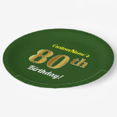 Groen, Faux Gold 80th Birthday + Eigen naam Papieren Bordje (Gekanteld)