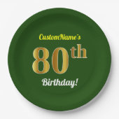 Groen, Faux Gold 80th Birthday + Eigen naam Papieren Bordje (Voorkant)