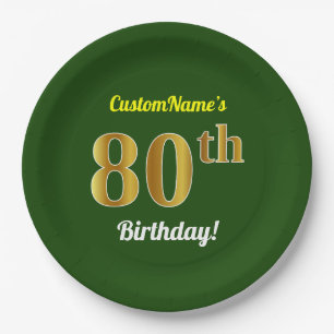Groen, Faux Gold 80th Birthday + Eigen naam Papieren Bordje
