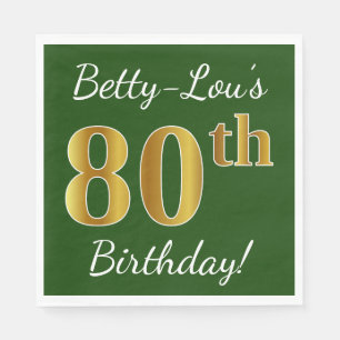 Groen, Faux Gold 80th Birthday + Eigen naam Servetten